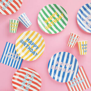Paper cups - happy birthday stripes