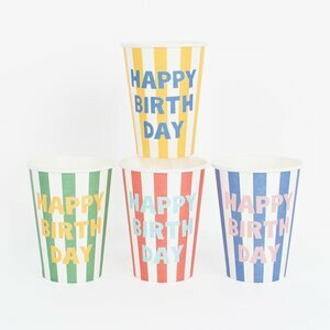 Paper cups - happy birthday stripes